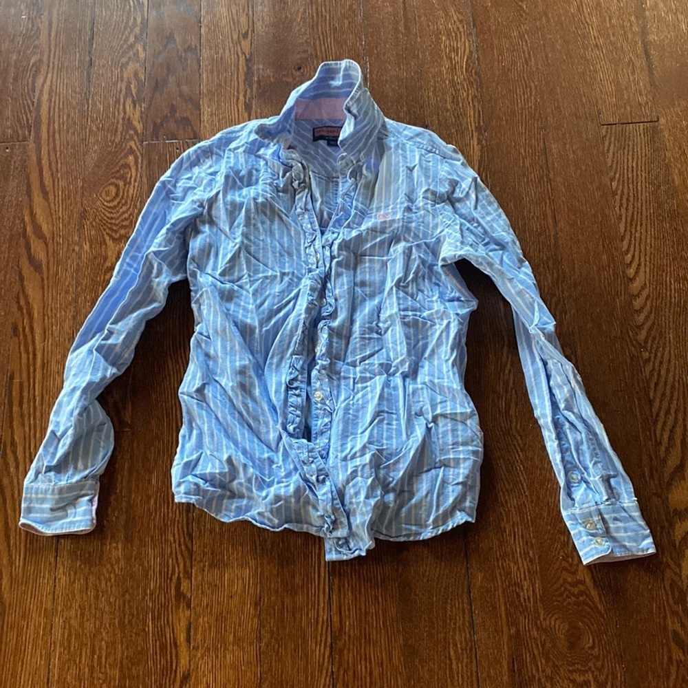 Vineyard Vines Blue Stripe Button Front Shirt Long Sleeve SIZE 4 - Picture 1 of 4